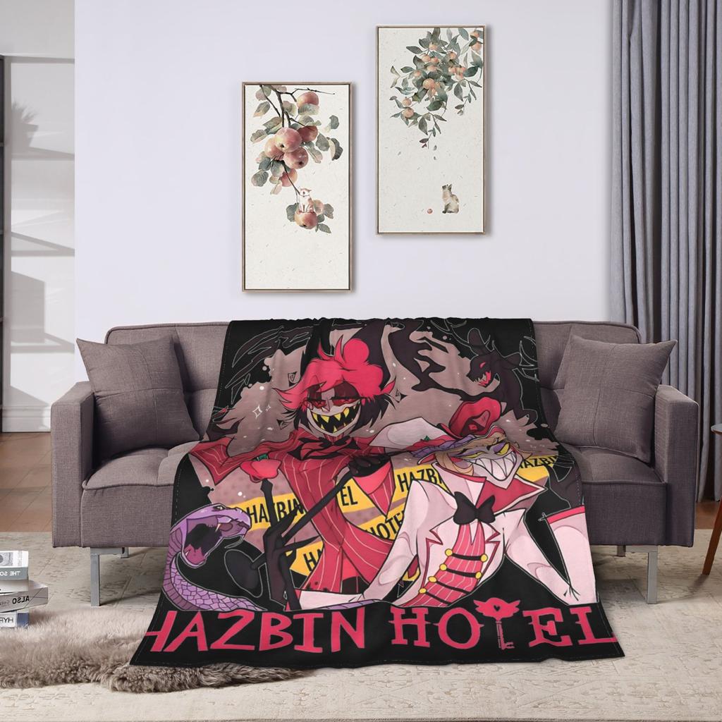 Hazbins Hotels Alastor and Lucifer Blanket Coral Fleece Plush Summer Demon Super Warm Throw Blankets for Sofa Car Rug Piece
