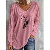 Fashion Plus Size Women's Casual Long Sleeve V-Neck T-Shirt with Falling Print, Rayon/Spandex Blend