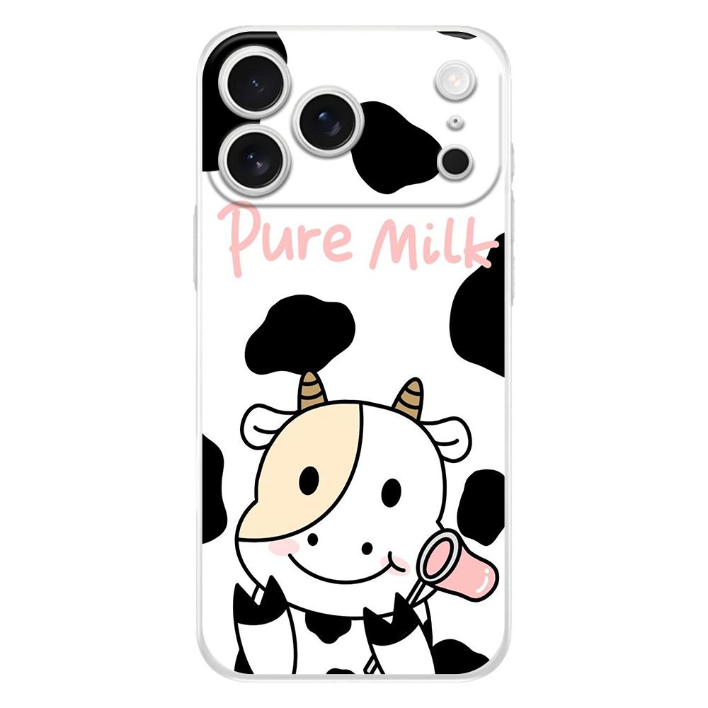 Мягкий прозрачный чехол из ТПУ для iPhone 17 Air 16E 16 11 15 14 Pro MAX 12 13 7 8 Plus SE Пасхальный чехол Молочный скот Корова Пятнистый Милый