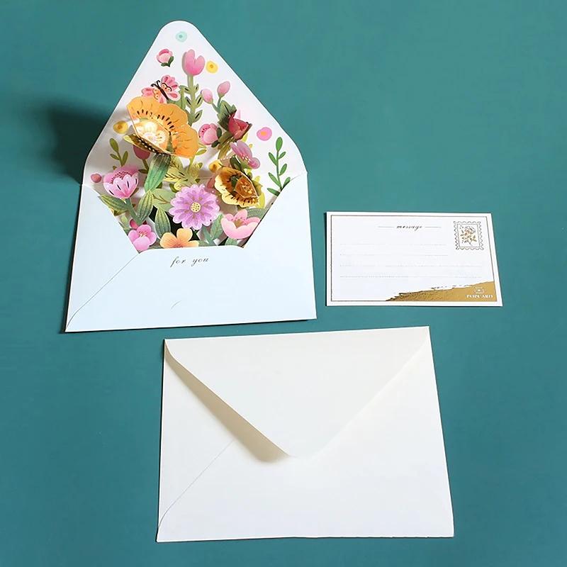 Романтичный цветок на день рождения, рождественская открытка, 3D-раскладушка, набор поздравительных открыток, почтовая открытка, вечеринка, свадьба, украшения, креативные подарки для девочек