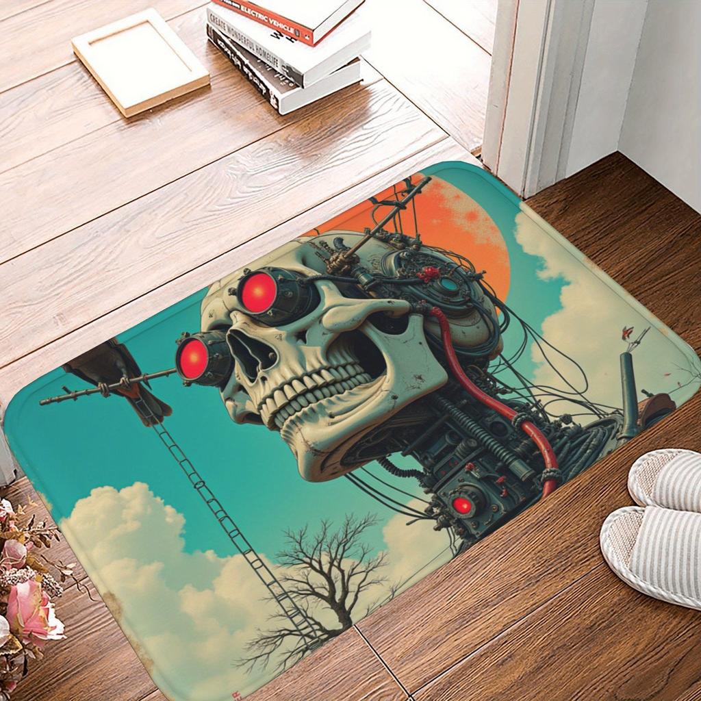 1PC Cyberpunk Skull Pattern Kitchen Rug Non-Slip Door Mat Pop Design Bathroom Rug Bath Mat Carpet for Home Sink Laundry Decor