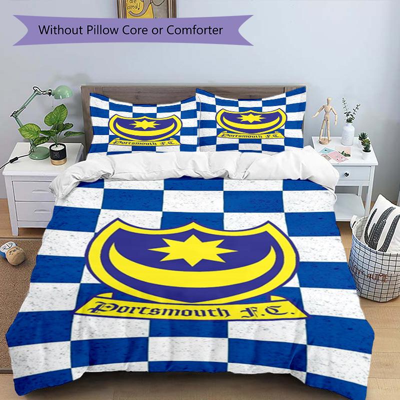 Portsmouth F.C Printed Pattern Duvet Cover Set – includes 1 duvet cover and 2 matching pillowcases Bedroom decor Christmas gifts