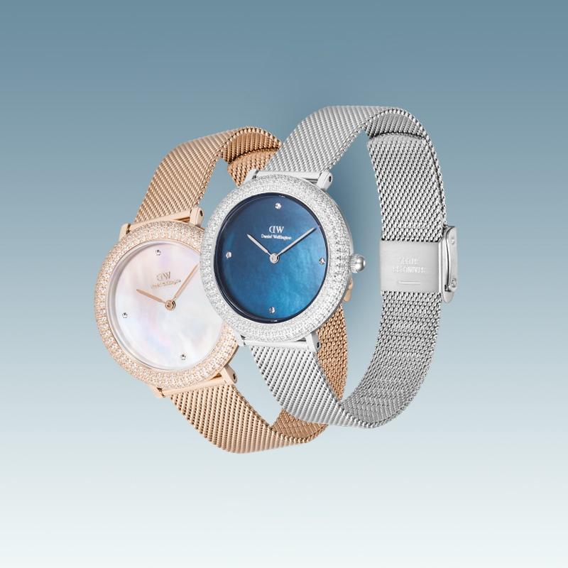 DANIEL WELLINGTON Серия Brilliant Часы Кварцевый механизм Стальной ремешок 32 мм Синий циферблат Женские часы Сверкающий кристалл DW00100825