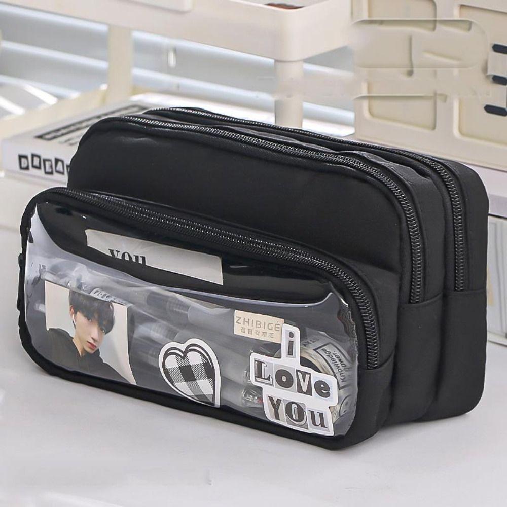 Transparent Pencil Bag Multilayer Pen Pouch Multi Pocket Transparent  Pencil Case  Office Supplies