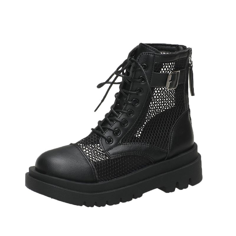 Новые летние женские ботильоны, женские сандалии на массивной платформе со шнуровкой и дышащей сеткой, сандалии с пряжкой сзади и молнией сзади