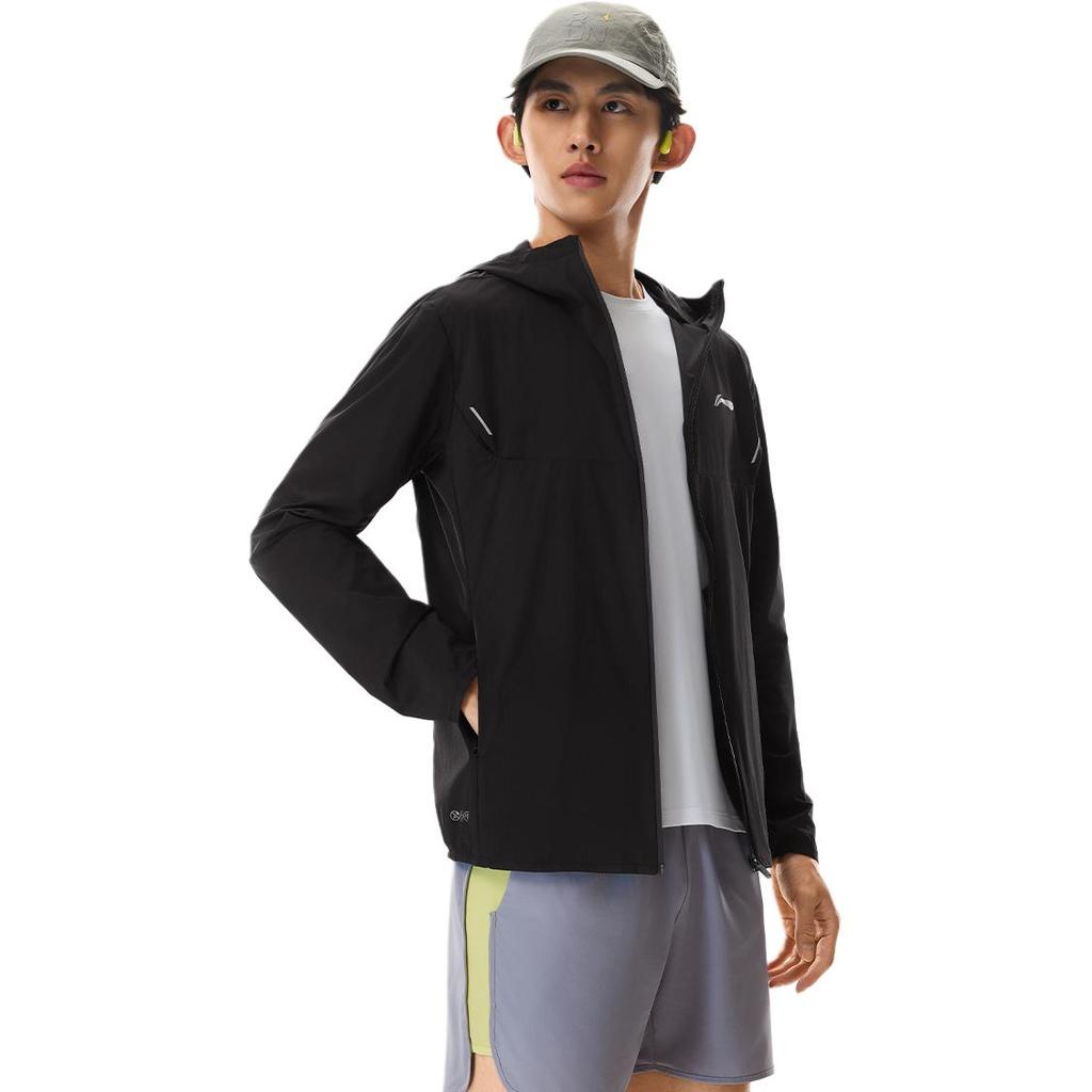 Мужская куртка Li Ning из серии для бега, защитная от солнца, с капюшоном, устойчивая к УФ-излучению, ветрозащитная, водоотталкивающая, куртки AFDW453-1