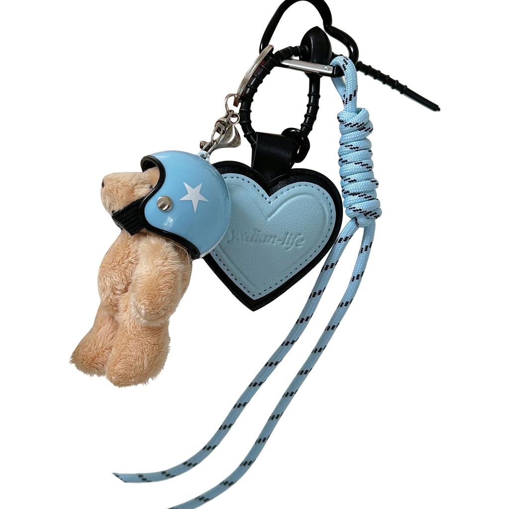 Брелок для ключей в форме сердца, брелок для телефона, креативный брелок для ключей от машины, брелок для ключей в виде шлема и медведя, подвесные украшения, шарм для сумки для женщины