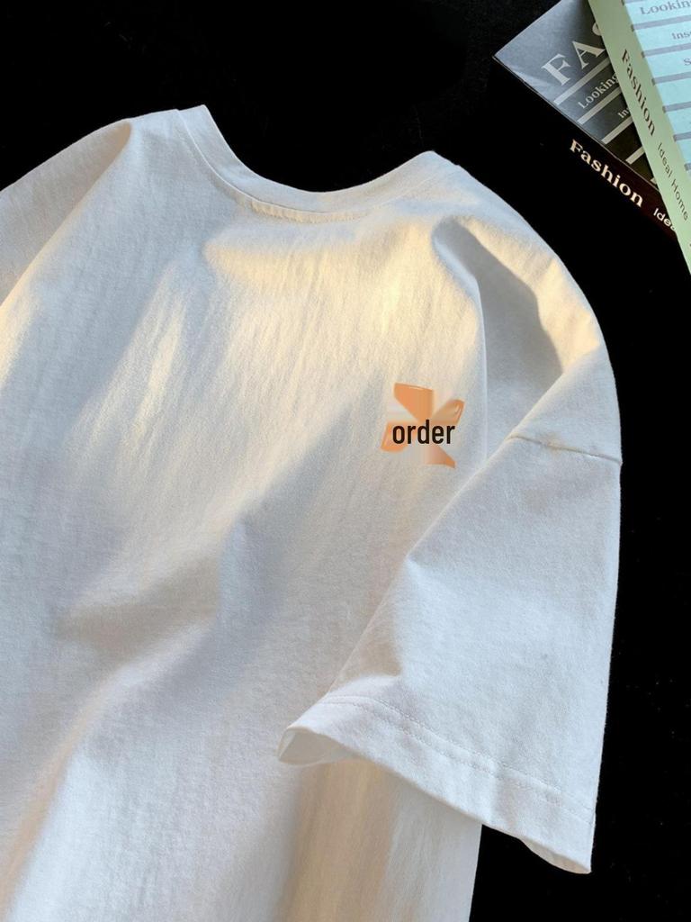 Футболка с коротким рукавом из хлопка Jin размера Plus Size 300 для мужчин и женщин — повседневный стиль Гонконга, унисекс, свободный крой, идеально подходит для лета.