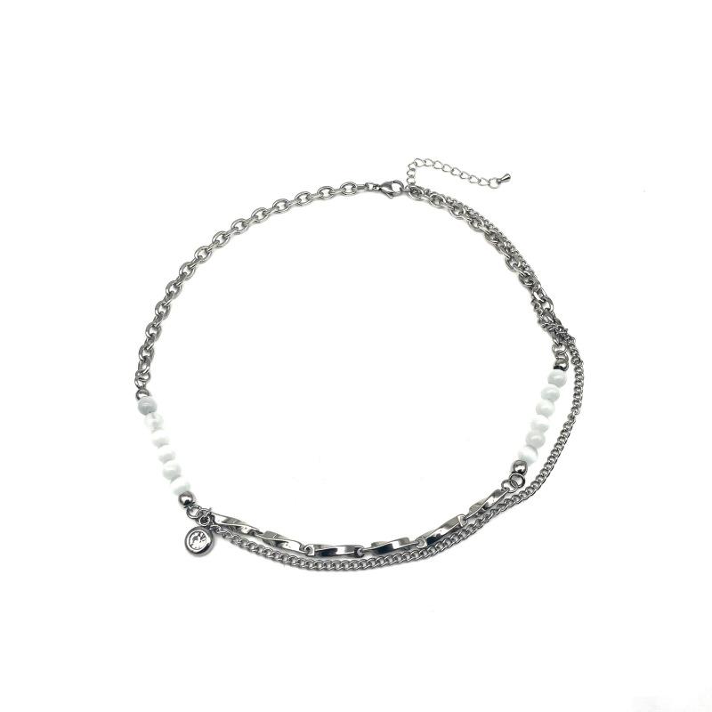 Gage Niche Women's Titanium Steel Necklace with Cat's Eye Stone and Clavicle Chain Trend.