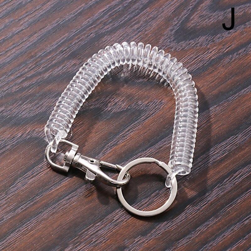Эластичная пружинная веревка, брелки для ключей, серебряный цвет, металлический карабин для кемпинга, анти-потерянный телефон, пружинный брелок