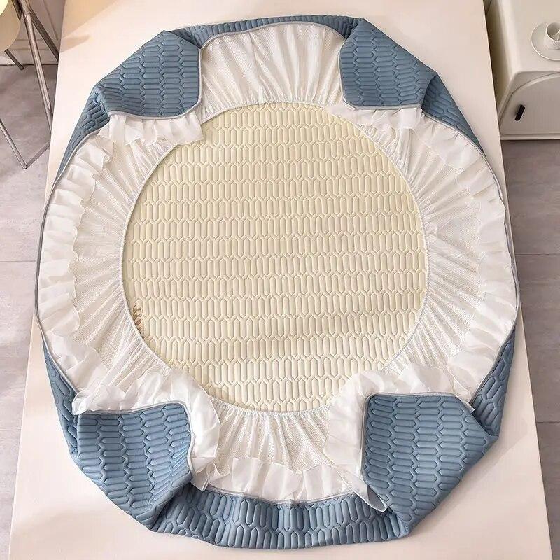 Летняя латексная крутая простыня, наволочка, комплект из 3 предметов, домашний текстиль, нескользящий чехол на кровать с кружевным двуспальным покрывалом, наматрасник