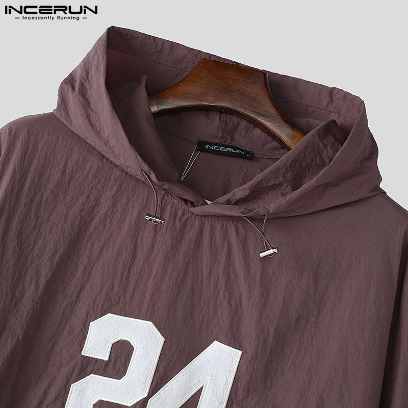 INCERUN Мужские свободные топы с капюшоном и длинным рукавом с вышитыми буквами