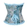 Винтажный цветочный парчовый корсетный топ для женщин, Элегантный strapless бюстье с кружевной отделкой и бантом из ленты, Синий S-XXL