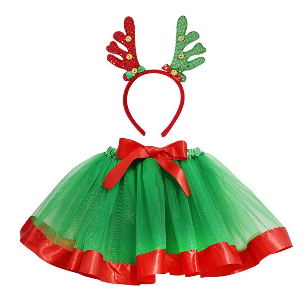 2-Piece Set Children's Tulle Skirt Christmas Party Performance Outfit  For Height 80-140cm