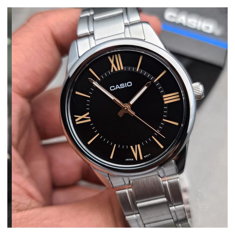 Casio Серия STANDARD Классический Простой Изысканный Модный Водонепроницаемый Тройная Складная Застежка Кварцевый Механизм Стальной Ремешок Японский и MTP-V005D-1B5