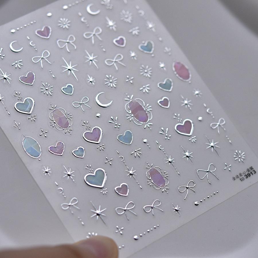 1pcs 5D Shell Light Nail Stickers Fashion Gold Border Love Bowknot Moon Star Art Decal High Quality Manicure Decorations