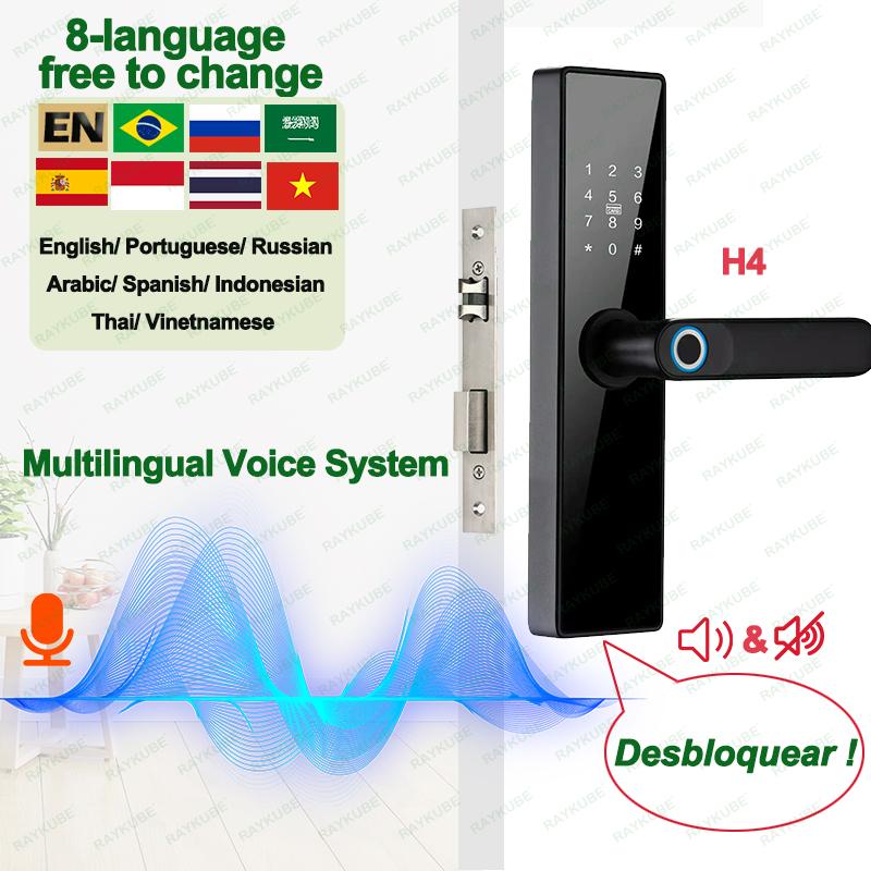 Электронный замок RAYKUBE H4 Tuya Wi-Fi умный дверной замок с паролем по отпечатку пальца/IC-картой/ключом/с 8-языковой голосовой системой