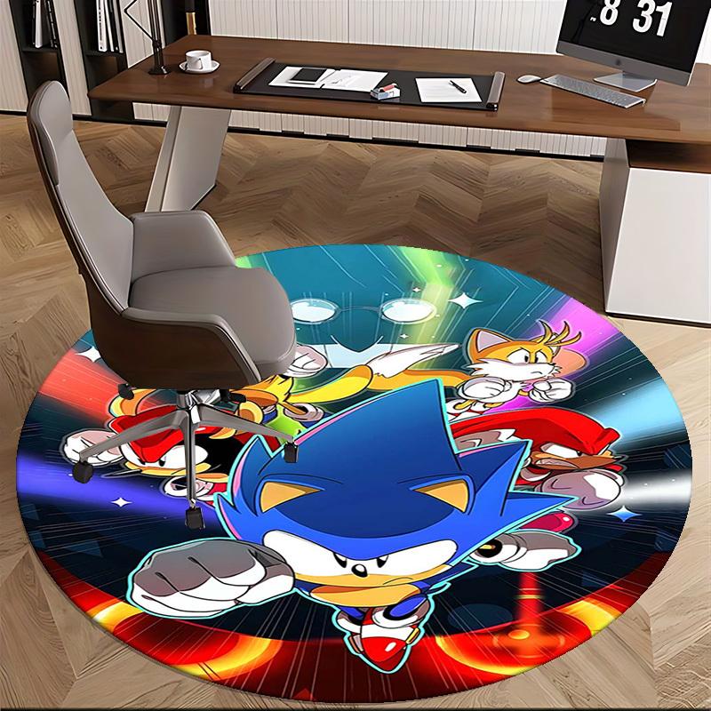 1pc Sonic the Hedgehog Anime Cartoon Design Round Carpet Office Chair Mat, NonSlip Rug for Home Decor, Living Room, Bedroom, Game Room