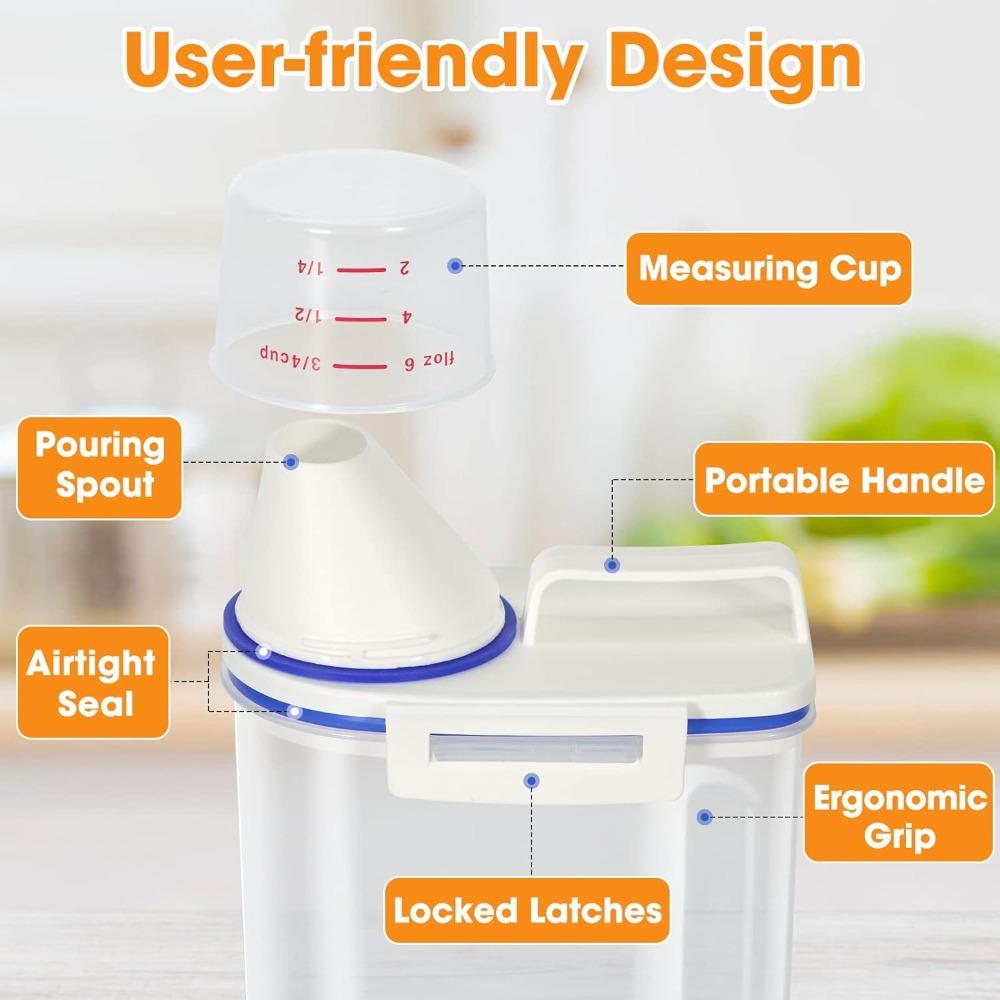 Food Storage Rice Jar 4 Lb 1/2 Kg Rice Dispenser with Measuring Cup, BPA Free Plastic Kitchen Food Storage Rack for Oatmeal