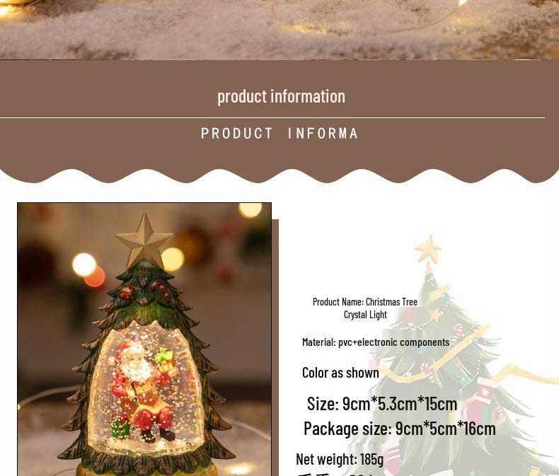 Рождественская елка Светящийся хрустальный шар Украшение – Настольный светящийся ночник с эффектом снегопада