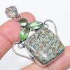 Natural Tibetan Turquoise, Tsavorite 925 Sterling Silver Pendant 2.17" P9M17