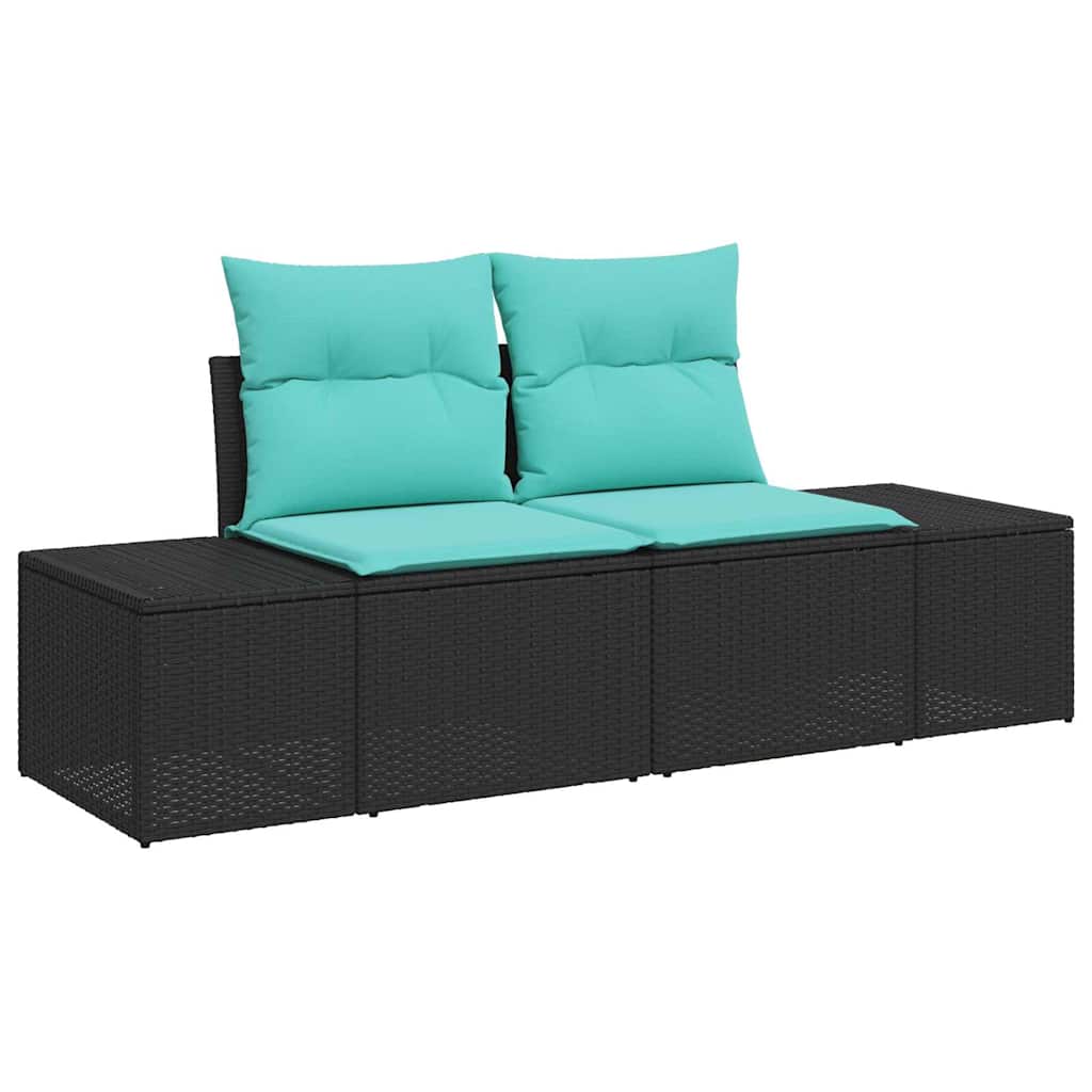 Sofa Set with Cushions 3 pcs Black Poly Rattan