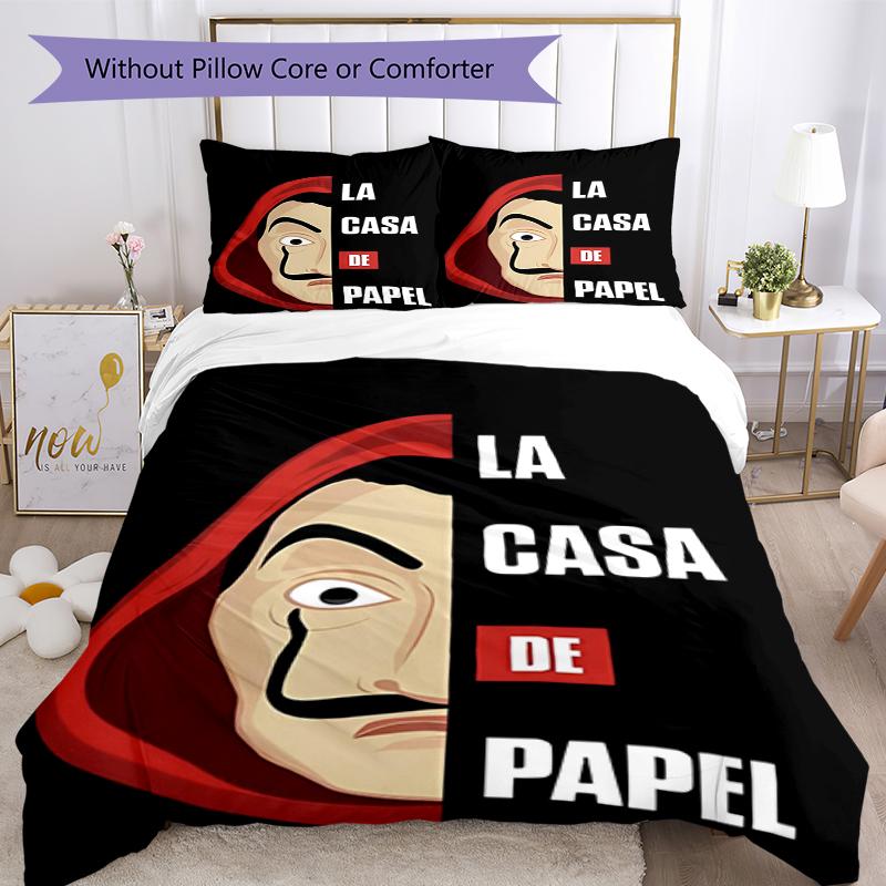 3pcs La Casa De Papel Bedding Set Duvet Cover Closure Includes 1 Duvet Cover & 2 Pillowcases, Soft and Comfortable for All Seasons.