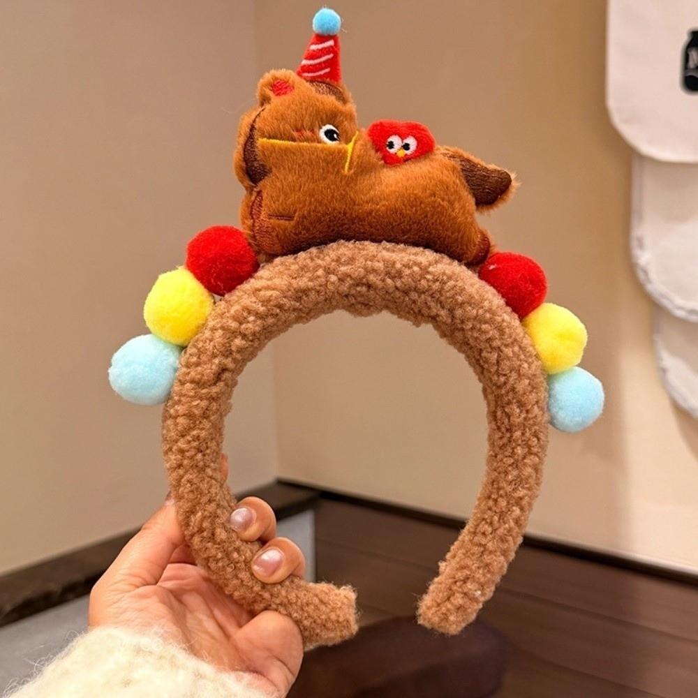 Exquisite Cartoon Horse Hair Hoop Plush New Year Mascot Headband Party Pony Headpiece  Celebration