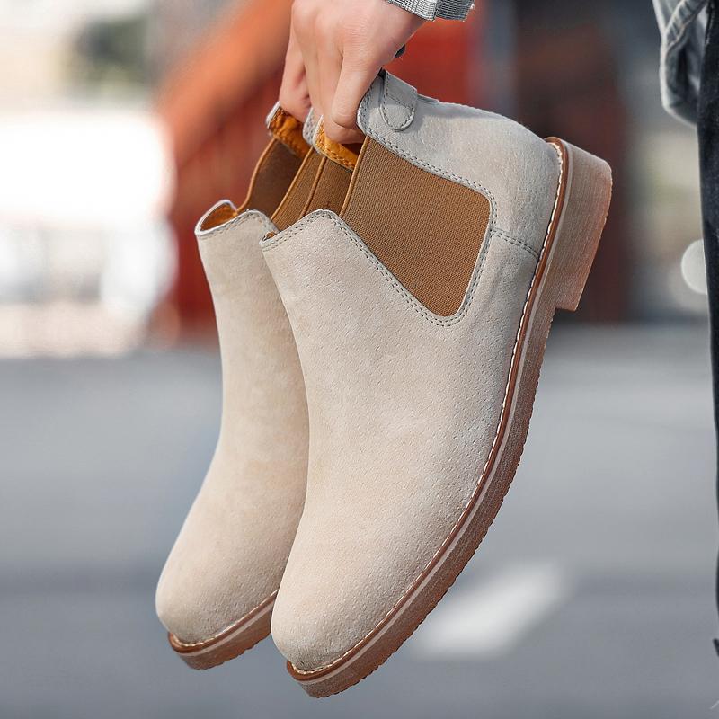 Весна и осень 2024 года. Классические британские туфли «Челси» из коровьей замши. Новые мужские ботинки средней длины. Кожаные высокие короткие ботинки для мужчин.