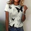 Женская одежда Летняя футболка Свободная дышащая с коротким рукавом Модная бабочка с круглым вырезом Повседневная женская футболка