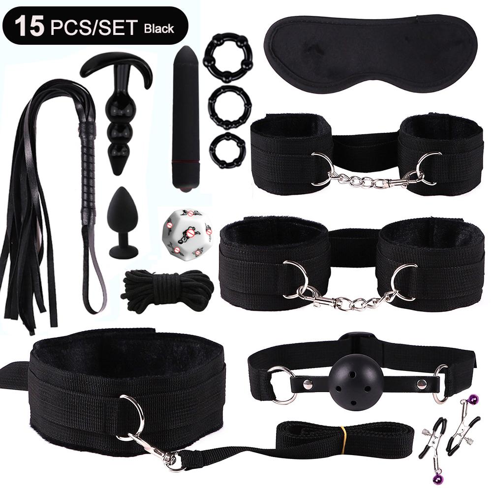 BDSM Bondage Kits PU Leather Restraint Set Handcuffs Collar Masks Silicone mouth plug Sex Toys For Women Couples SM Adult Games