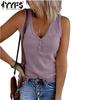 Women's Fashion Summer Spring Casual Solid Color Print Sleeveless V-Neck T-shirts and Tops
