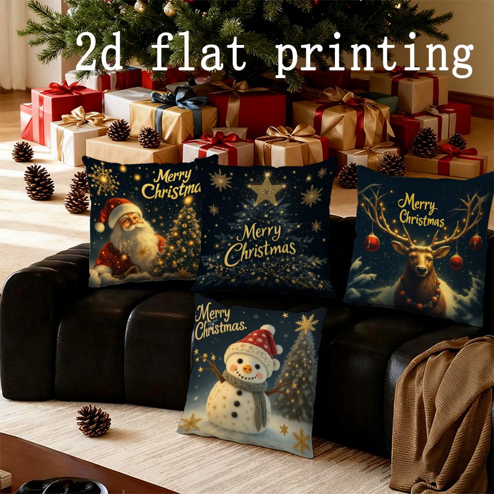 Home Decor Merry Christmas: Santa, Deer & Snowman Pillows Pattern Cushion Cover Suitable for Sofa Bedroom Car Pillow Cover