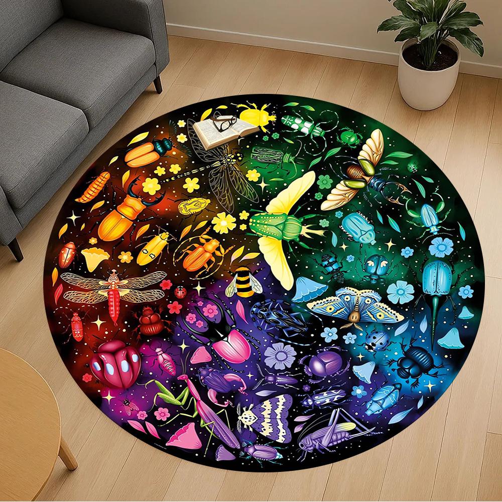 1pc Insects, Circular Pattern Office Round Rugs, Under Chair Round Rugs for Living Room, Bedroom, Bathroom Decoration Carpet 091842