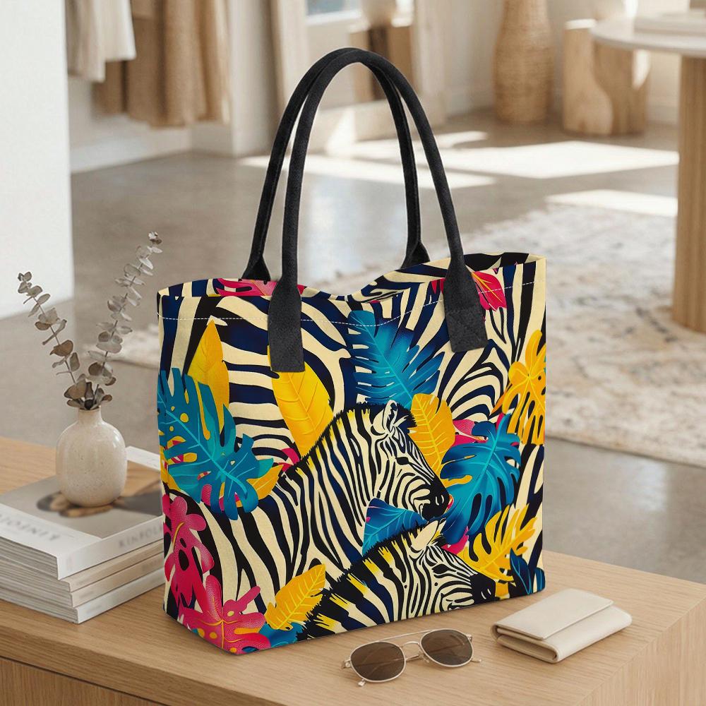 Tropical Zebra Print Tote Bag Stylish Daily Carry Handbag
