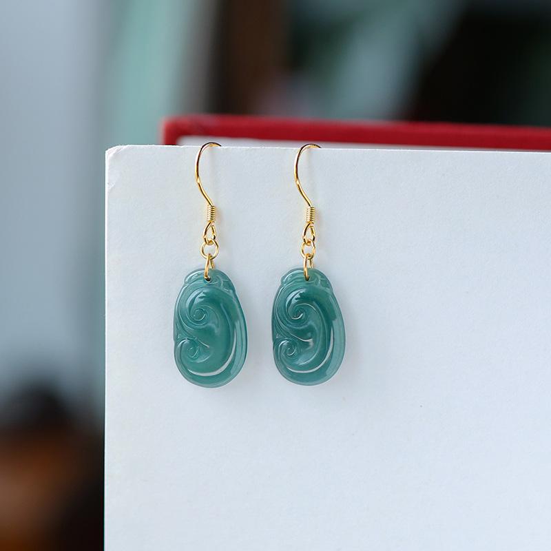 Серьги из серебра S925 с нефритом, класс А, ледяно-голубые, с ушком в виде руи, простой китайский стиль для женщин