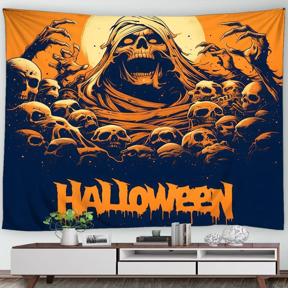 Halloween Decorative Tapestry Mummy Skull Pumpkin Halloween Theme Party Wall Hanging Home Living Room Room Decoration