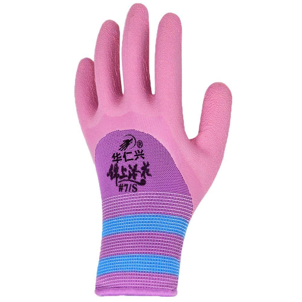 Pink Working Gloves Nylon Protective Mittens Durable Rubber Coated Glove Female
