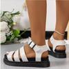 Fashion New Women's Leather Roman Sandals  Women's Sandals Summer Thick-soled Sandals Fingerless Metal Buckle Stitching Fashion Shoes