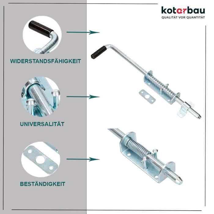 Verrou de porte avec ressort KOTARBAU fabriqué en acier galvanisé de haute qualité, résistant à la corrosion, argent, 420 mm