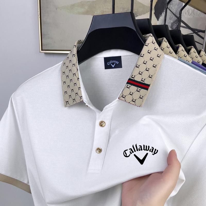 Callaway 2025 Лето Мужская Новая Повседневная Рубашка Поло Сплошного Цвета С Вышивкой Пони Цветной Воротник