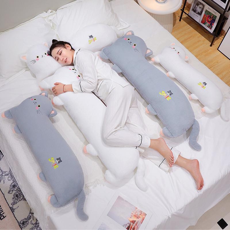 Adorable Gray White And Pink Plush Cat Pillow Soft And Cuddly For Childrens Playtime And Decor