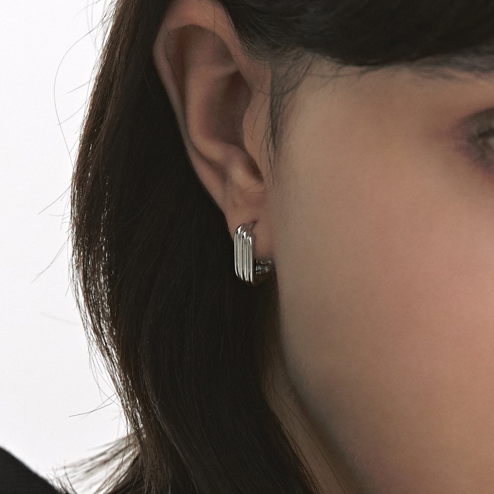 Triple Silver (W) Square Slide Earrings Hl3E40303W9Xxx