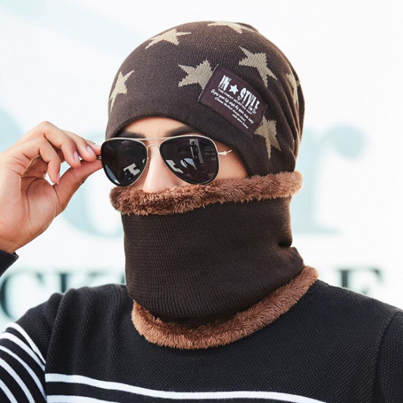 Мужская зимняя шапка из толстой плюшевой шерсти: Теплый трикотаж в корейском стиле для активного отдыха и езды на велосипеде