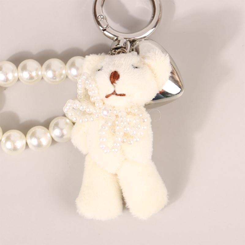Брелок в виде сердца с жемчугом и бантом, милый плюшевый брелок в стиле Ins, держатель для ключей для девочек, подвеска на сумку, наушники, подвеска