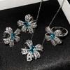 Jewelry Butterfly Set Imitation Natural Topaz Bow Necklace Ring Stud Earrings