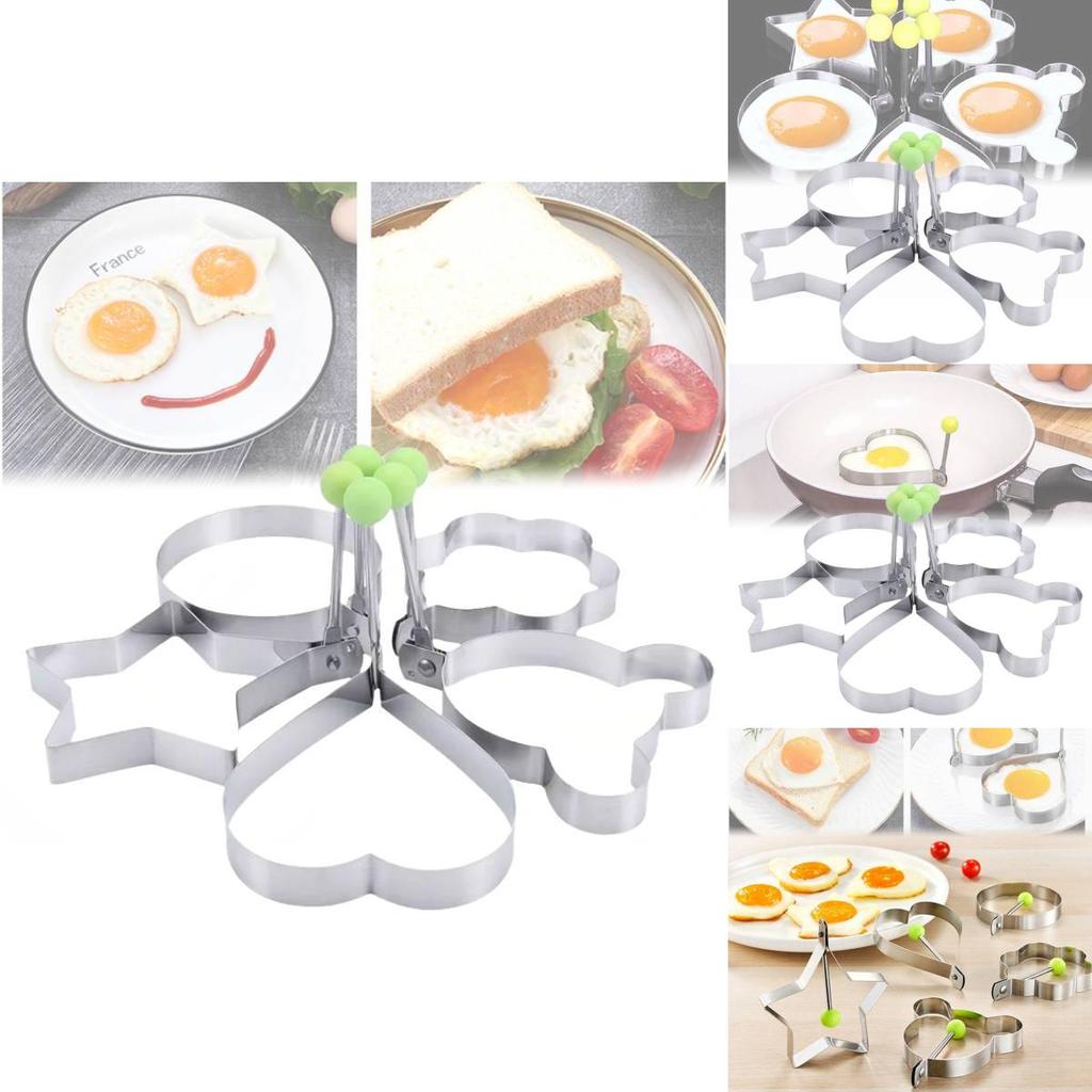 Durable Stainless Steel Egg Mold Set With Heart Star Shapes For Perfect Fried Eggs And Rice Cakes