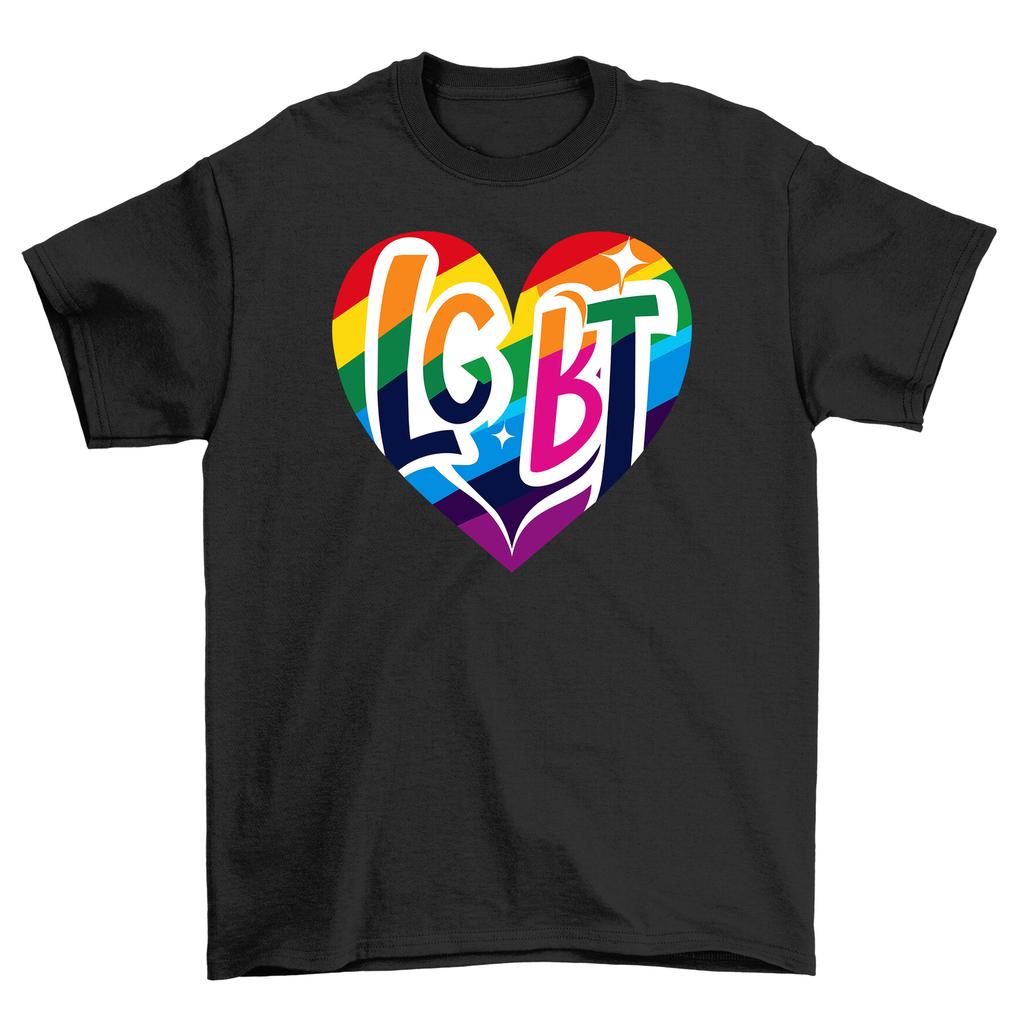 Pride_77 Rainbow Heart LGBT T-Shirt Mens Womens Tees Top - Wear Your Pride Loud and Proud! 100% cotto