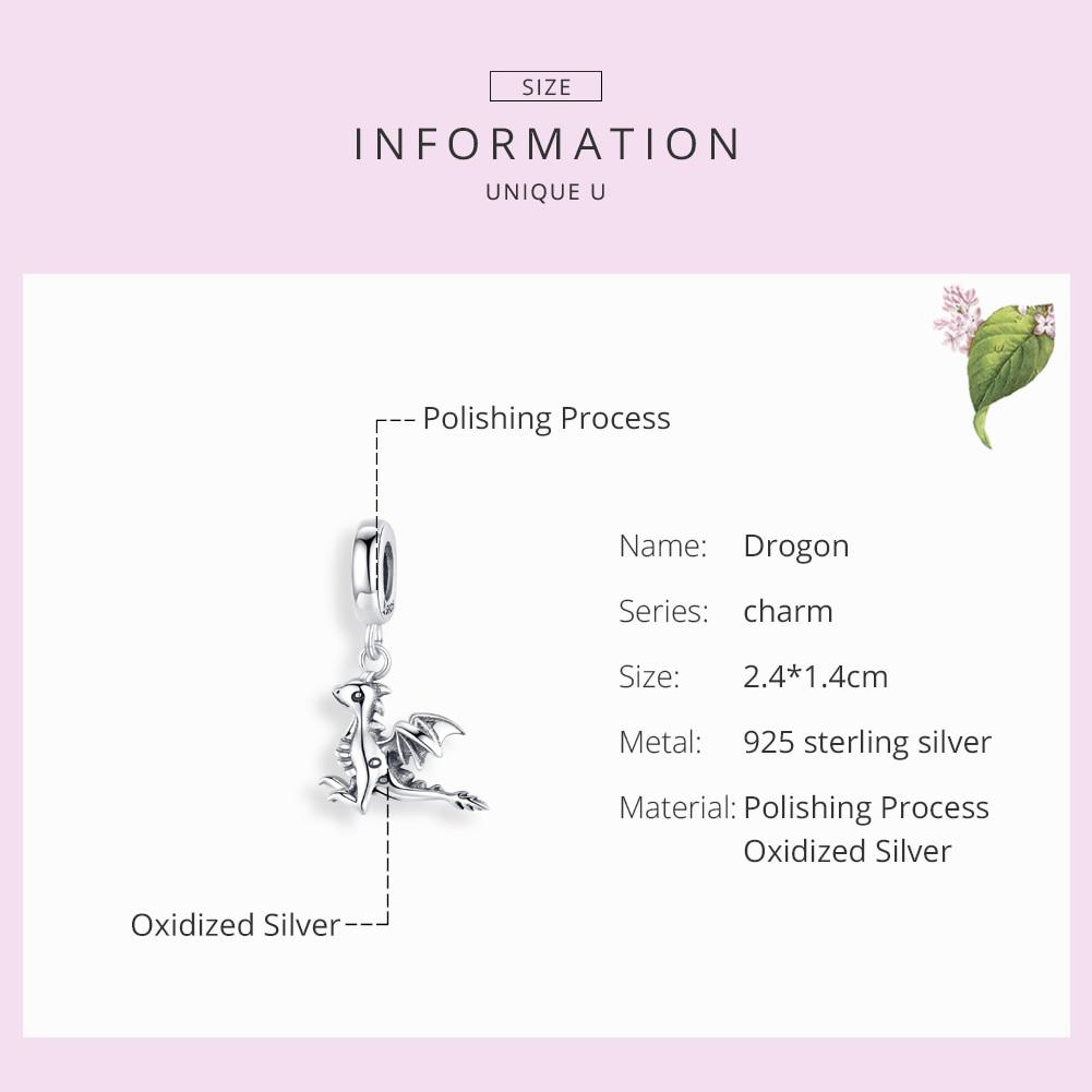 Подвеска BAMOER 3D Drogon Smaug, стерлинговое серебро 925 пробы, оригинальные подвески, подходят для браслета, ожерелья