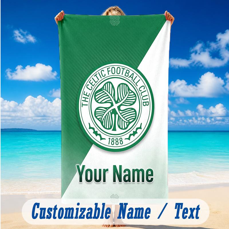 Beach Towel Custom Name Text, Quick Dry Large Towel For Beach HomeCeltic FC
